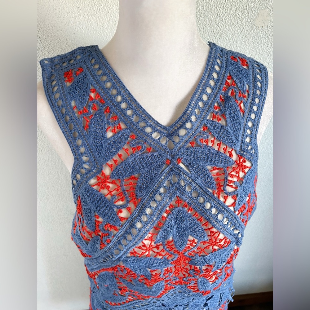 NWT Tory Burch Evie Whitney Blue Lace Crochet Skirt Set Size 8 Runway - Picture 8 of 16